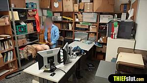 Blonde teen shoplifter caught in reality, bent over for rough doggystyle punishment at the store