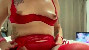 Alina Modelista in sexy red lingerie teases with oil on camera, wow! 😍