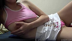 Hikari Sena's natural tits in thong panties