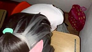 Mexican schoolgirl rides hard in classroom, sucking in HD