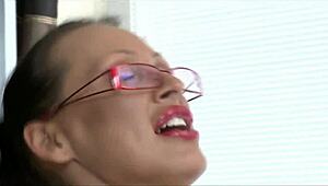 Mandy Bright gives deepthroat in leather latex and gets cumshot