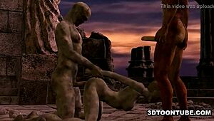 3D animated zombie woman gets gang banged outside