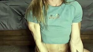 housewife hits 35k squirt milestone with big tits on display. cuckold watches her ass worship and dirty talk.