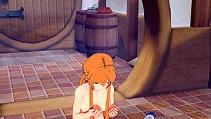 Sword art online hentai asuna licks kirito's cock in bdsm scene