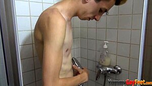 Skinny Gay Gets Railed Bareback with Footjob Handjob Blowjob