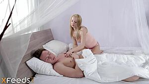 Pasty-ass blonde gets banged in glamcore scene with creampie