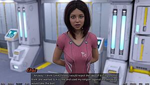 i'm stranded in space, stretching with this big boobs milf.