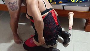 I Caught Her Masturbating, Surprise She's Transsexual, Still Fucking Her with Giant Toy