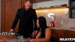 Busty milf sneaks bareback quickie with husband’s best friend. What a risky taboo move!