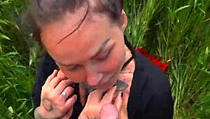 deep throating pov blowjob in outdoor field