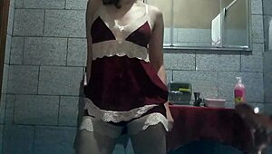 Horny Brazilian girl masturbates in the bathroom.