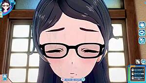 Koikatsu Sunshine: Glasses Plain Girl In Face-To-Face Sitting Position With Intense Action