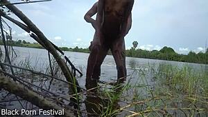 skinny african gal got fucked by journalist while bathin...