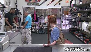 Little redhead temptress bangs for cash in pawnshop! 😲
