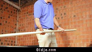 Old man pounds young neighbor girl hard in dirty shed