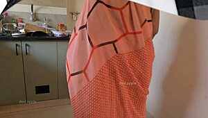 Tamil house owner boldly jerks cock in kitchen, flashing nude to maid sasikala