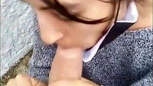 Risky hot blowjob hits the street in daring public action