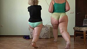 Hey, watch these mature BBWs strip during home fitness!