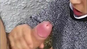 Risky hot blowjob hits the street in daring public action