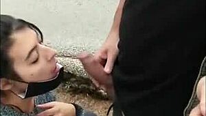 Risky hot blowjob hits the street in daring public action