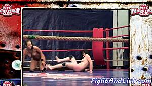 European babes wrestling and licking in boxing ring 😘