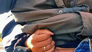 hotwife jerks off on the road until cum, almost caught