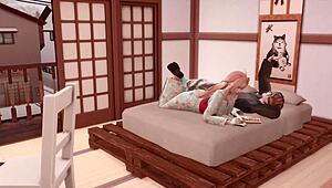 3d japanese anime character teases back in a playful cartoon interaction