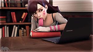 D Va enjoys intense blowjob and ass play with fuckbuddies