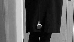 Crossdresser BDSM self-pleasure with handcuffs