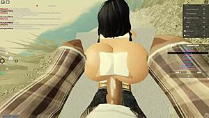 In this Roblox-inspired scene, a Latina whore deepthroats a big black cock before anal riding