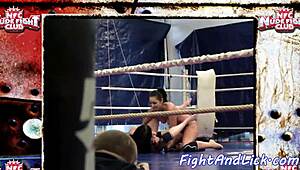European babes wrestling and licking in boxing ring 😘