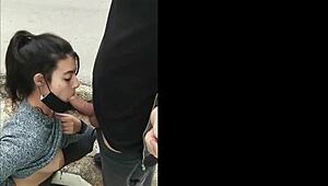 Risky hot blowjob hits the street in daring public action