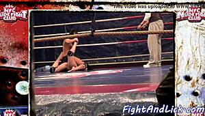 European babes wrestling and licking in boxing ring 😘