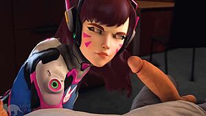 D Va enjoys intense blowjob and ass play with fuckbuddies
