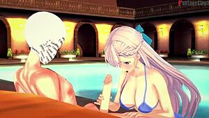 belfast invites to pool in azur lane fantasy scene