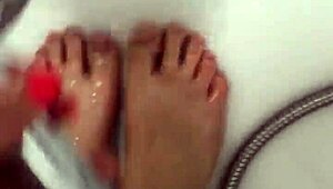 I take off my nylon and take a shower.