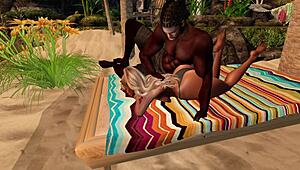 black man fucks asian stepsister on the beach in second life