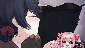 anime worshipping cock and eating cum on her knees