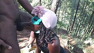 Walking in the jungle got my friend horny for a wild threesome. Hard Colombian penetration ended with her swallowing cum!