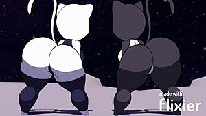 Furry kitty gets down and dirty with some twerking and ass slapping