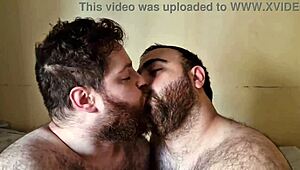 Chubby bisexual guys kissing with big cocks!