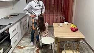 This Russian Girlfriend Sucks and Bangs in Kitchen, Taking Huge Cum on Ass