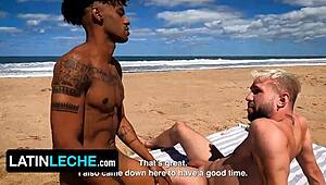 after banging his gay pal, straight guy nails a black stud on the beach