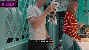 Busty maid, how’s your first day rimming and sucking?