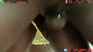 Shaved ebony bbw gets fucked hard in the restroom, panties shifting.