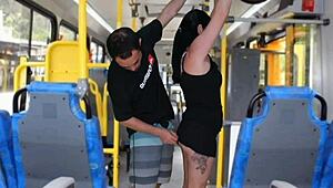 Unreal, this guy rubs his cock on her ass in public bus until he finishes!