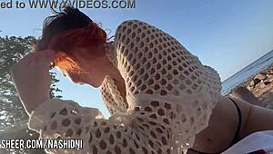 Sexy cute girl gets pounded on the beach in public