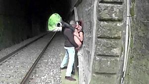 Damn, Italian slut fucked at the station and swallows cum!