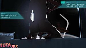 Horny Blue Hair Anime Girl Deepthroats Futa Cock.