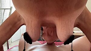 Granny sucks huge load from big cock with balls licking fetish!